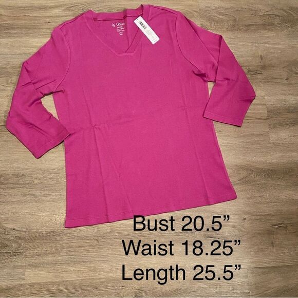 JADE V-NECK 3/4 LENGTH SLEEVE TEE WILD MULBERRY / CHICOS SZ 2 (=L or 12) - Picture 6 of 6